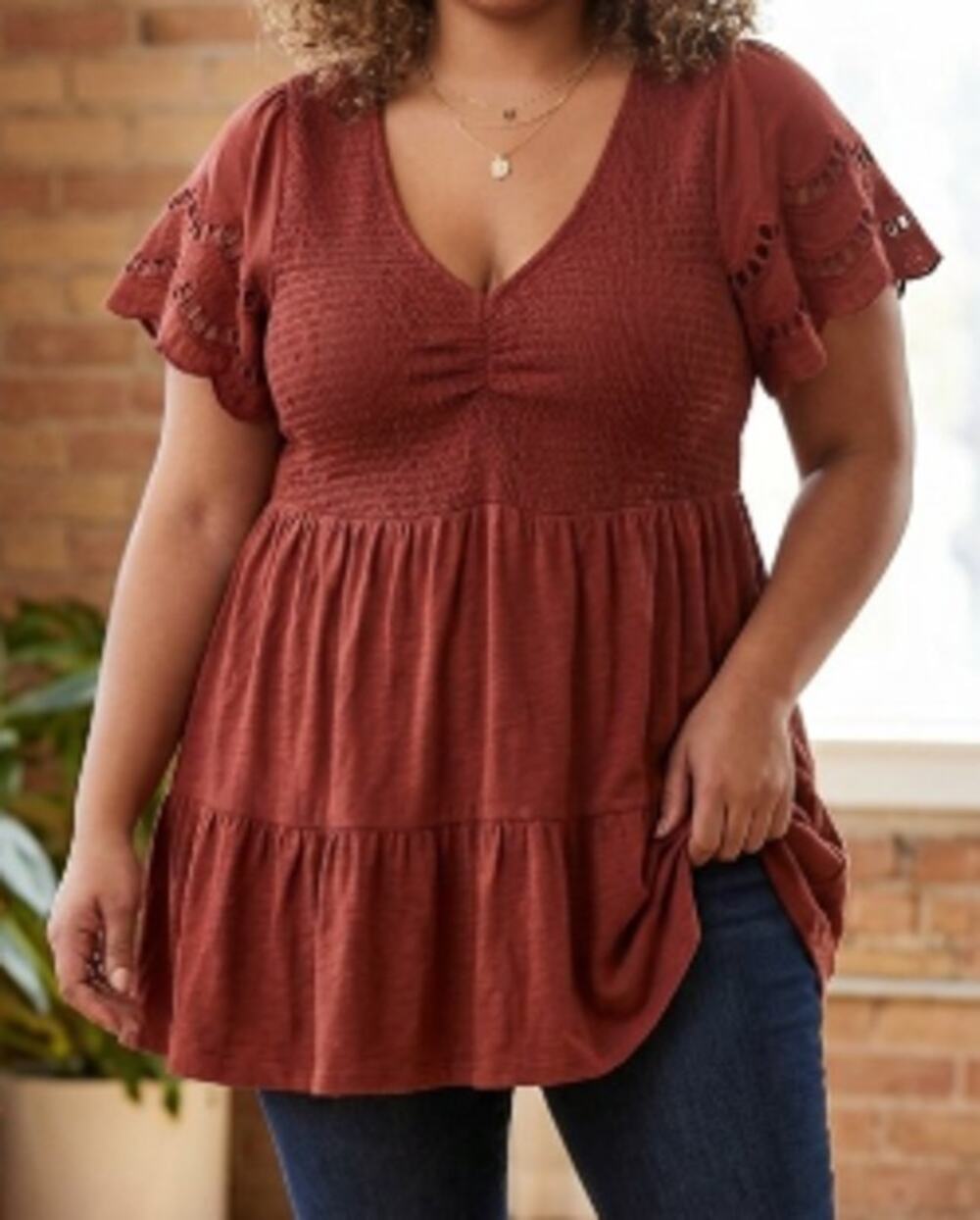 Torrid Maroon Smocked V-Neck Blouse sz 2X